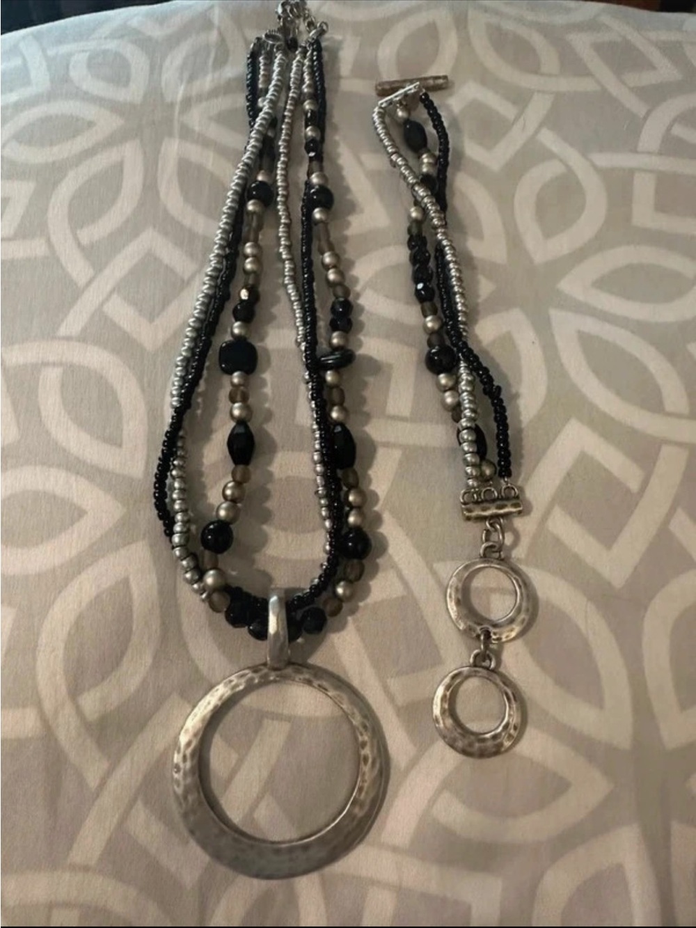 Premier Designs Black and Silver Multi-Strand Necklace and Bracelet Set